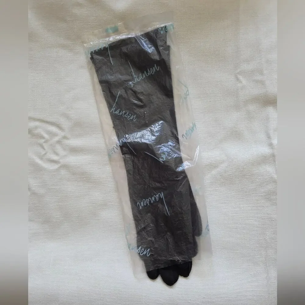 Vintage Hansen Black Embroidered Beaded Long Gloves Stitching on Fourchettes NEW